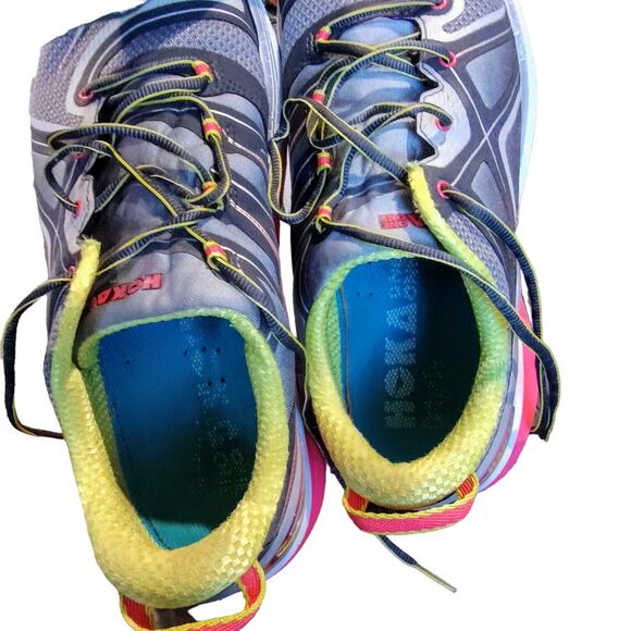 HOKA ONE FOR ONE Women's 10.5 Size Sneakers Salmon Lime Silver Walking Shoes - Picture 4 of 7